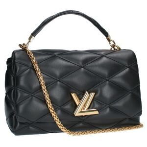 Louis Vuitton LV Twistlock Lamb Leather Chain Shoulder Bag Black Gold